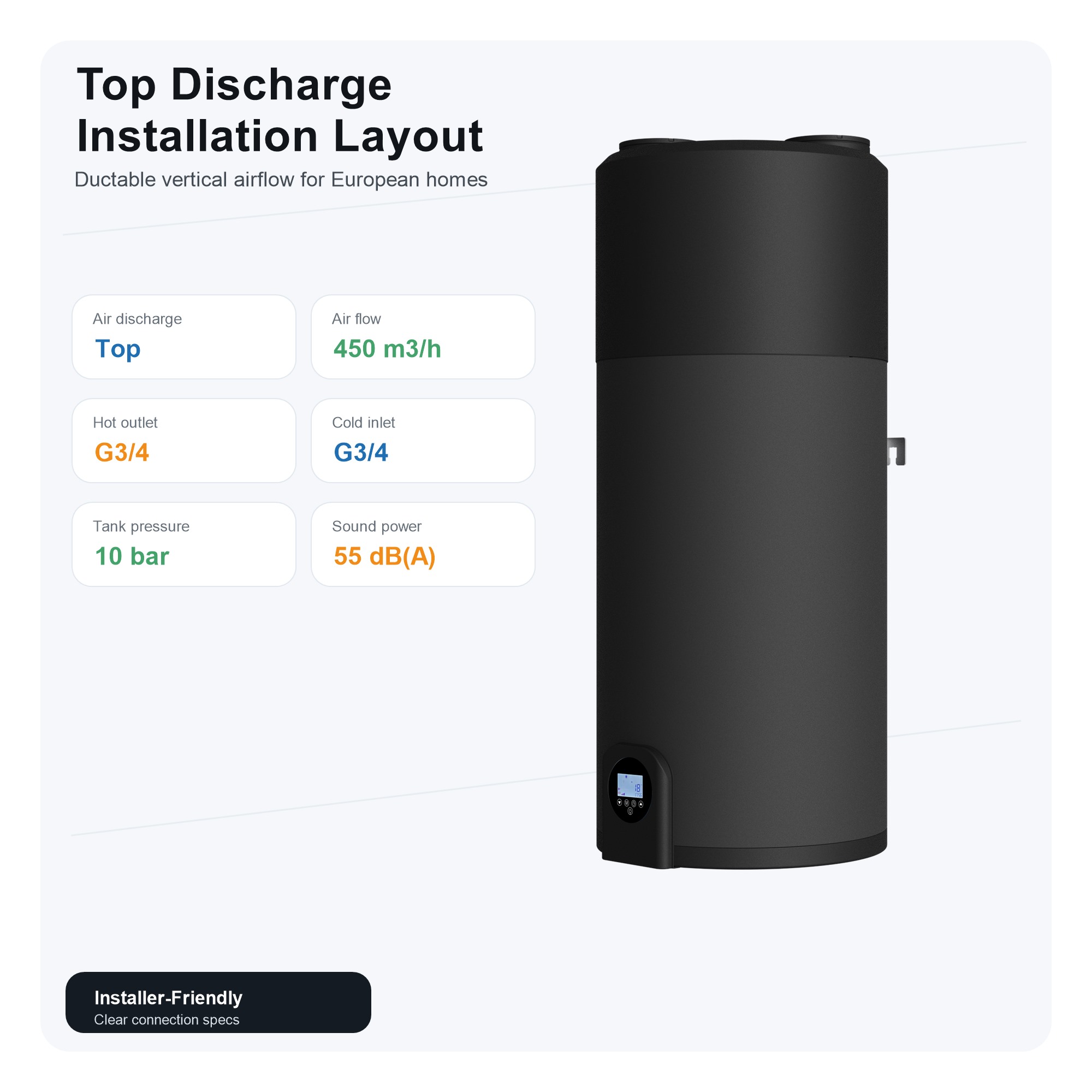 R290 heat pump water heater top discharge