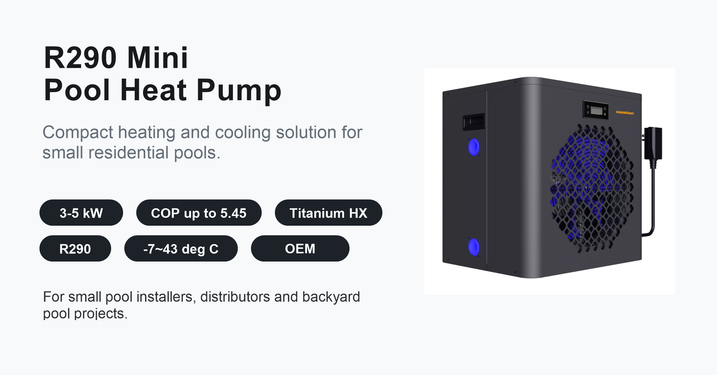 R290 Mini Swimming Pool Heat Pump | 3kW-5kW Compact OEM Solution