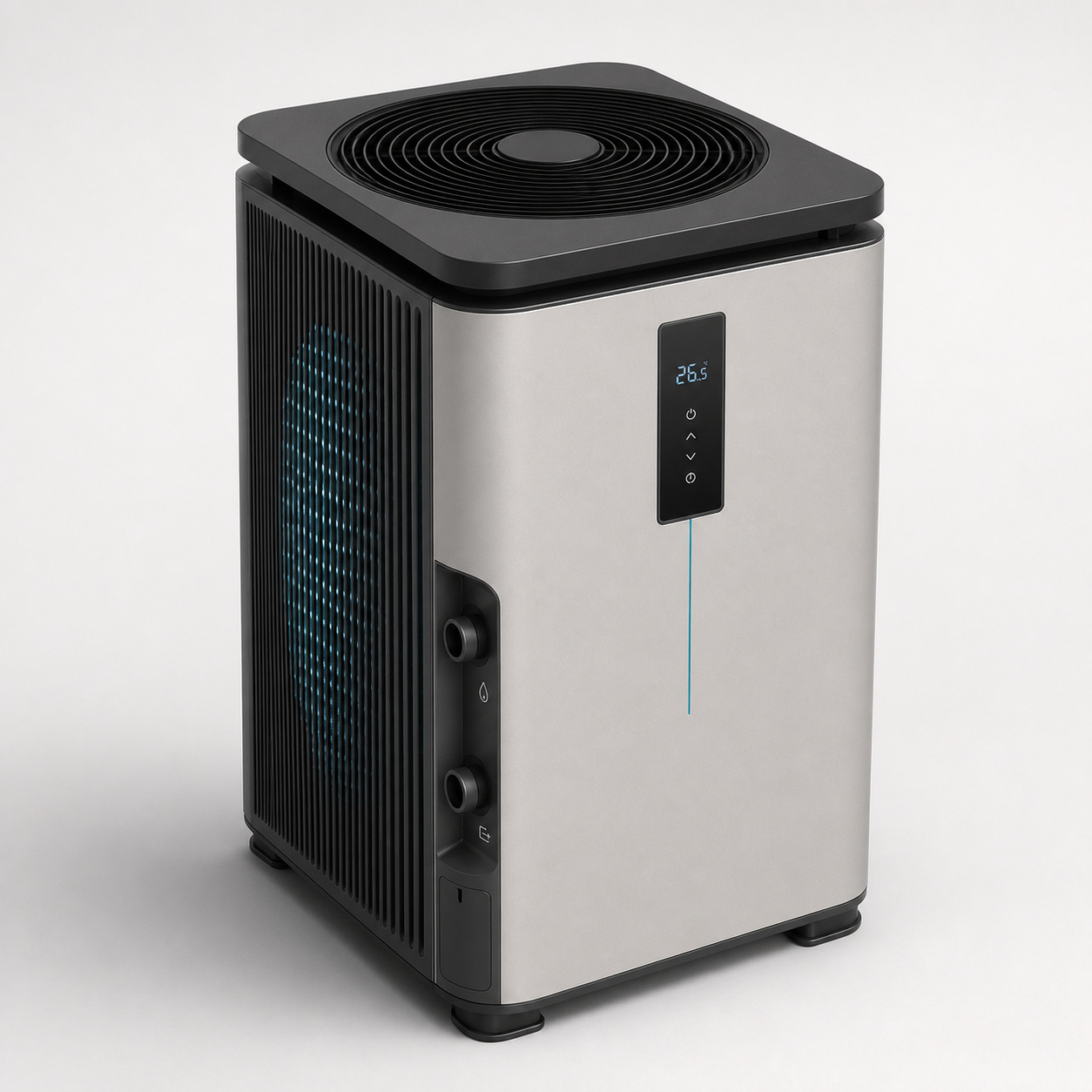 R32 top discharge pool heat pump elevated fan view