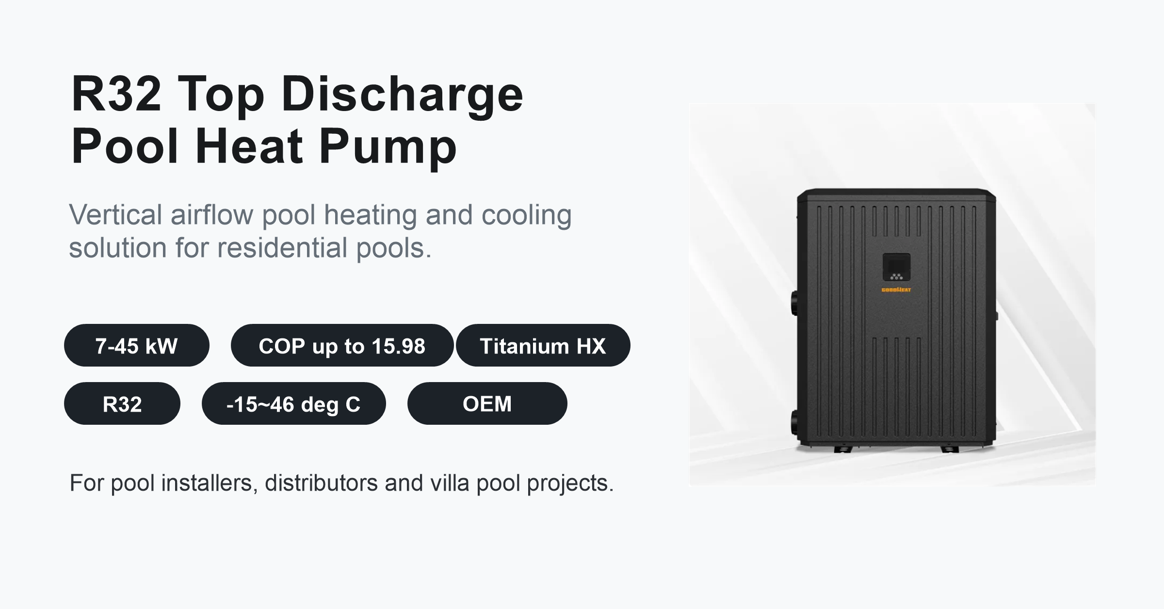 R32 Top Discharge Swimming Pool Heat Pump | 7kW-45kW OEM Solution