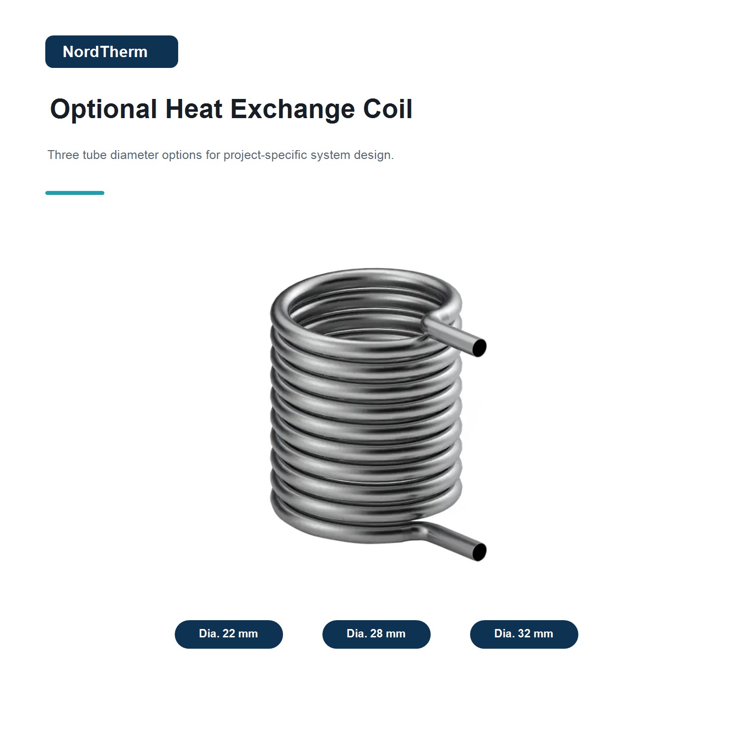 Optional heat exchange coil for NordTherm DHW tank in 22, 28
