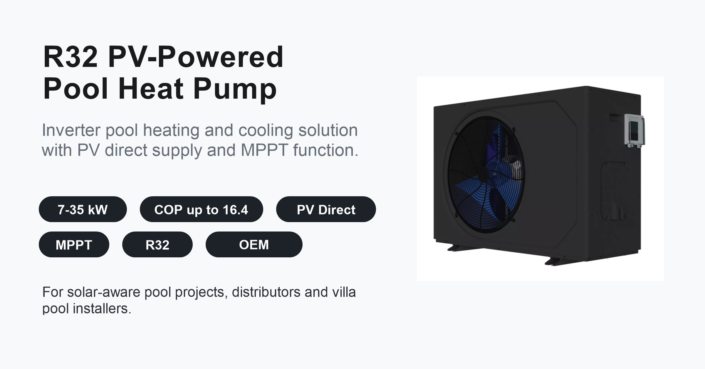 R32 PV-Powered Inverter Swimming Pool Heat Pump | 7kW-35kW OEM Solution