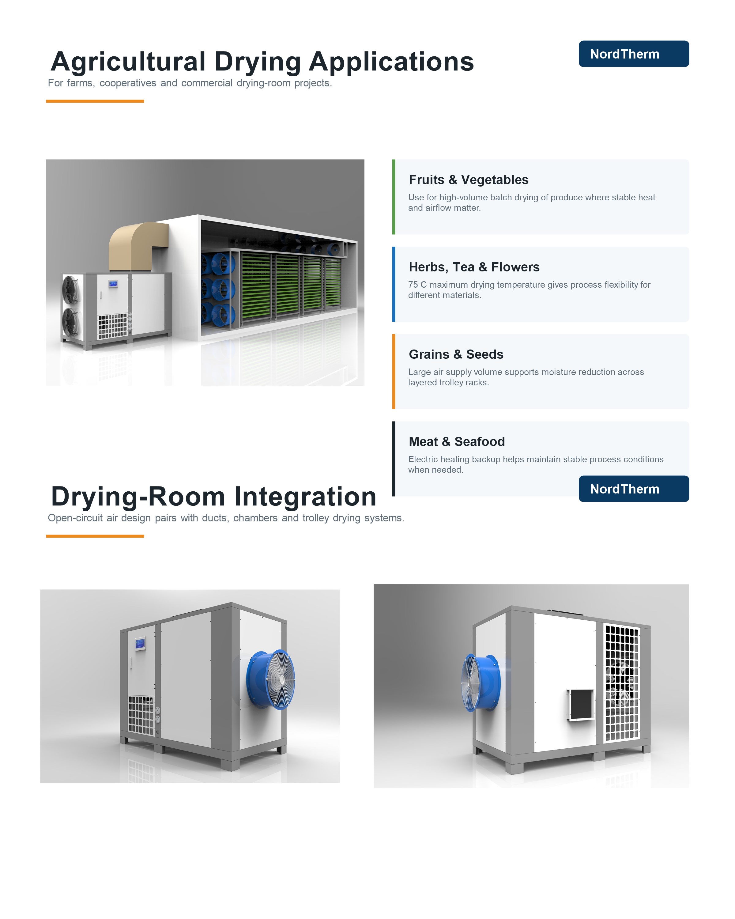 Dryer connected to an agricultural drying room