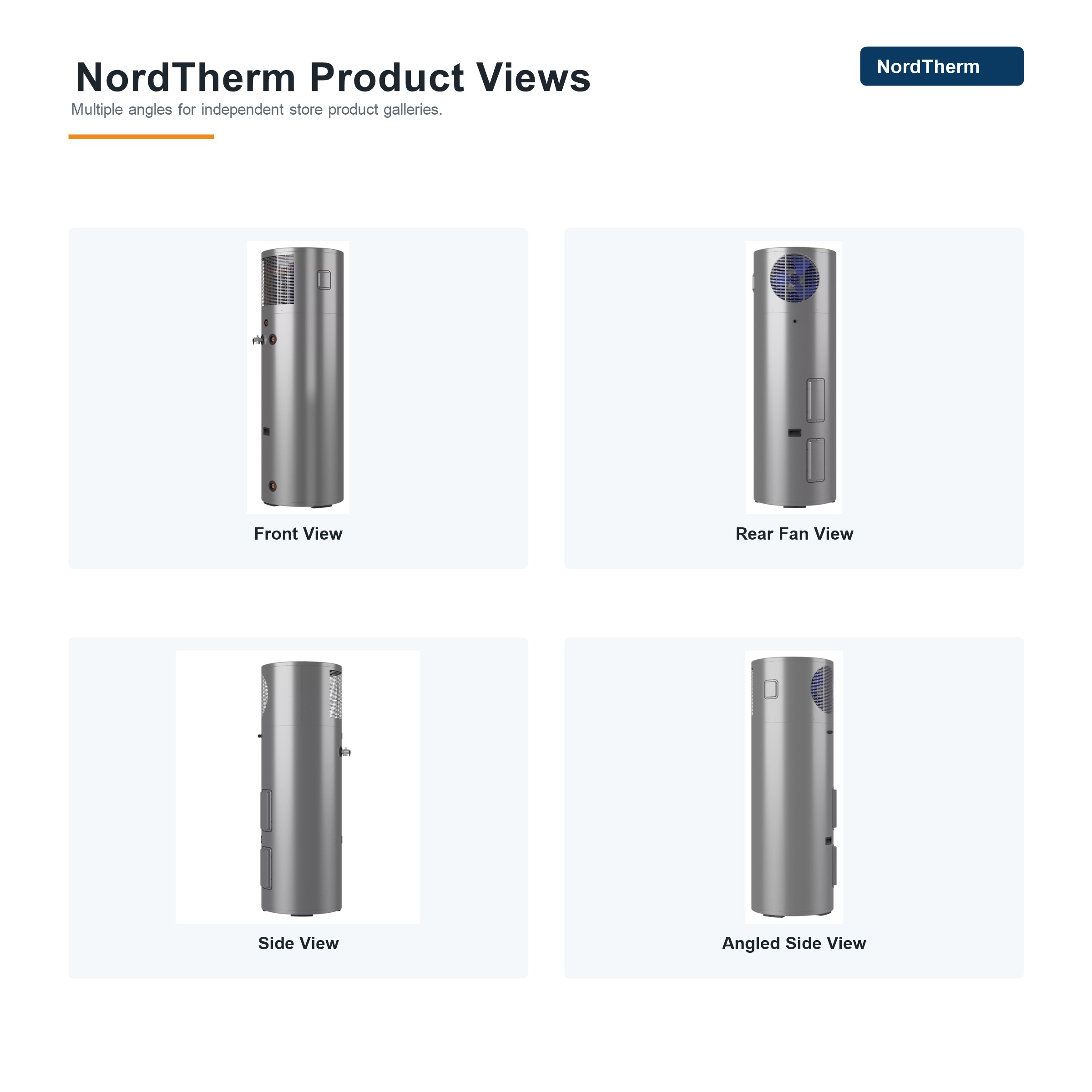 Four views of the heat pump water heater