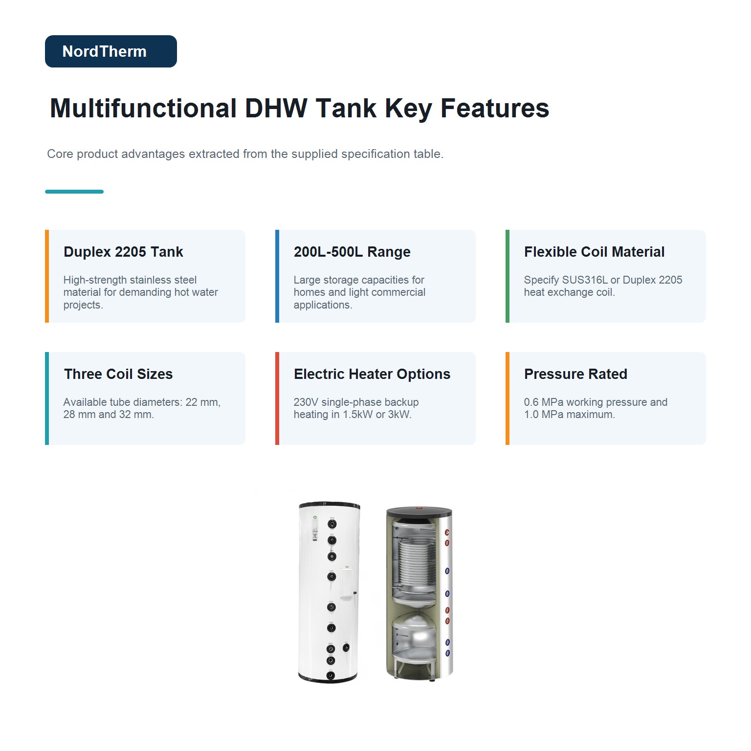 Key features of NordTherm multifunctional domestic hot water