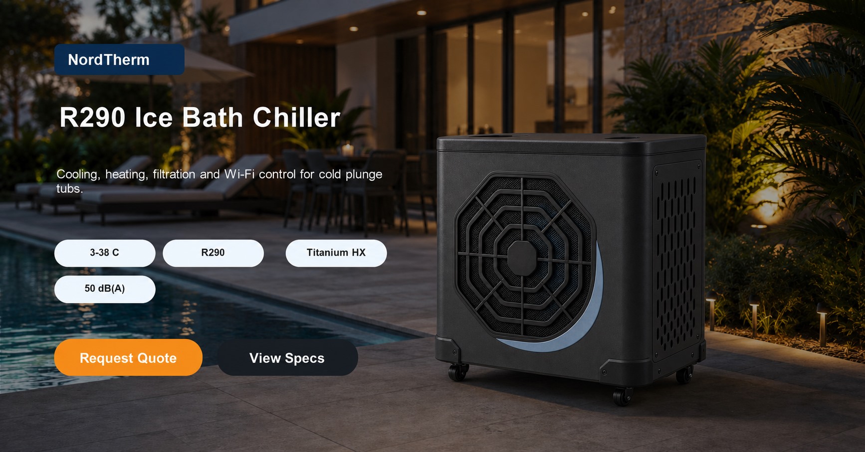 R290 ice bath chiller hero banner by swimming pool