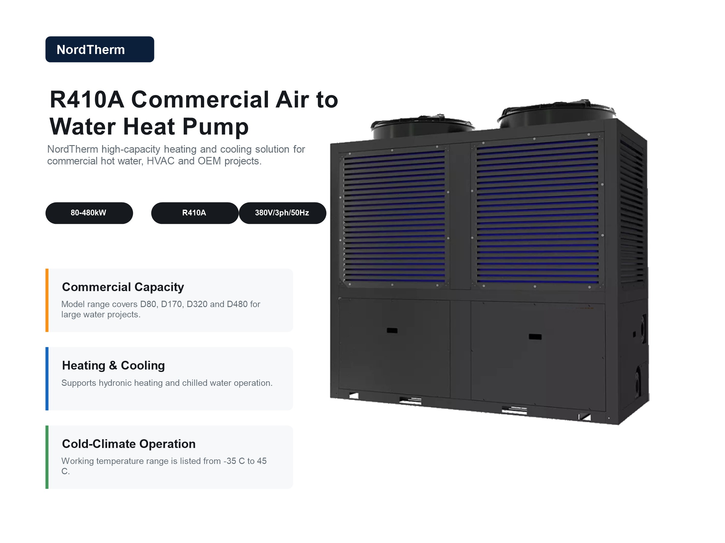 NordTherm R410A commercial heat pump detail page 