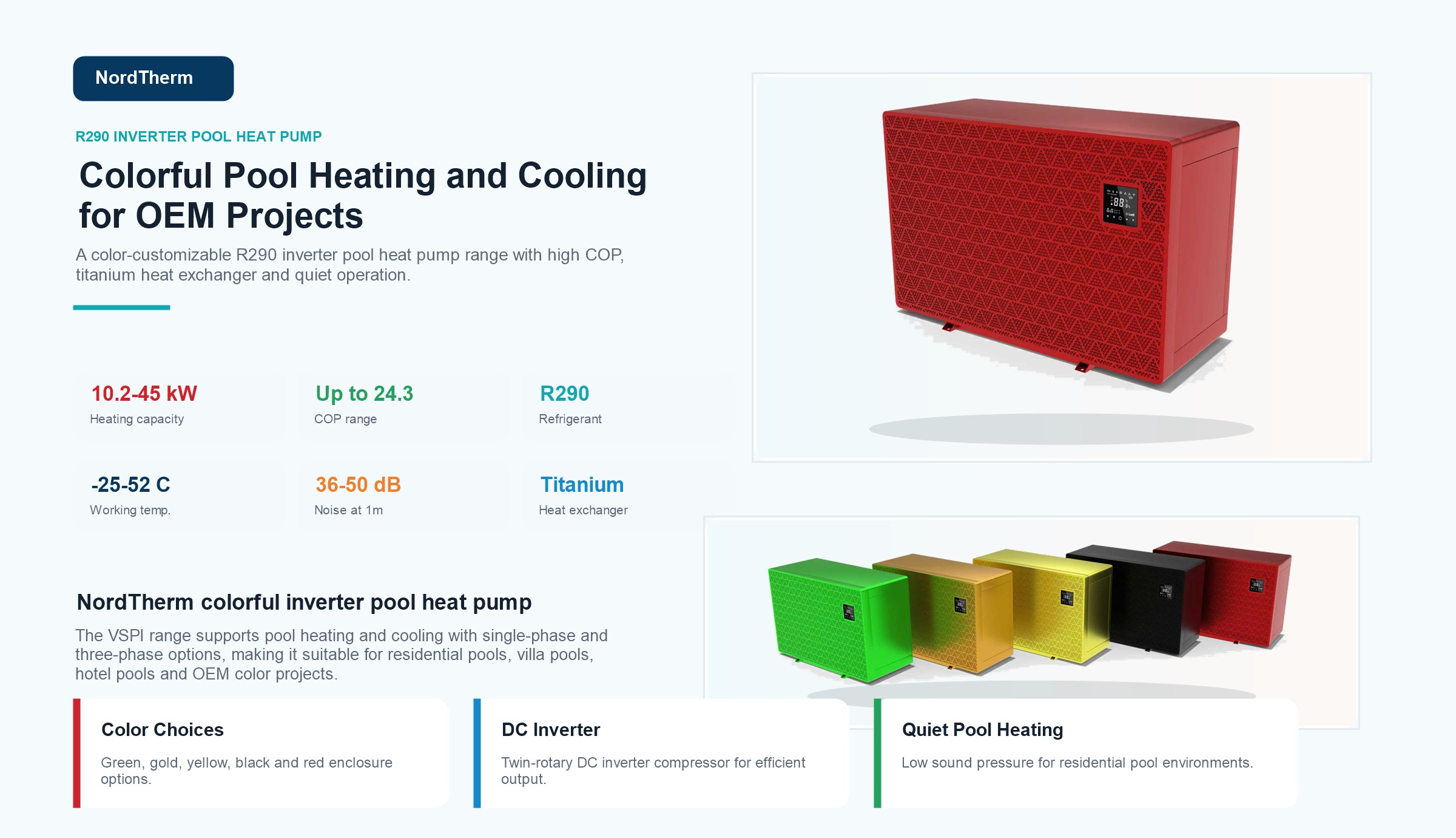 Red pool heat pump with product features
