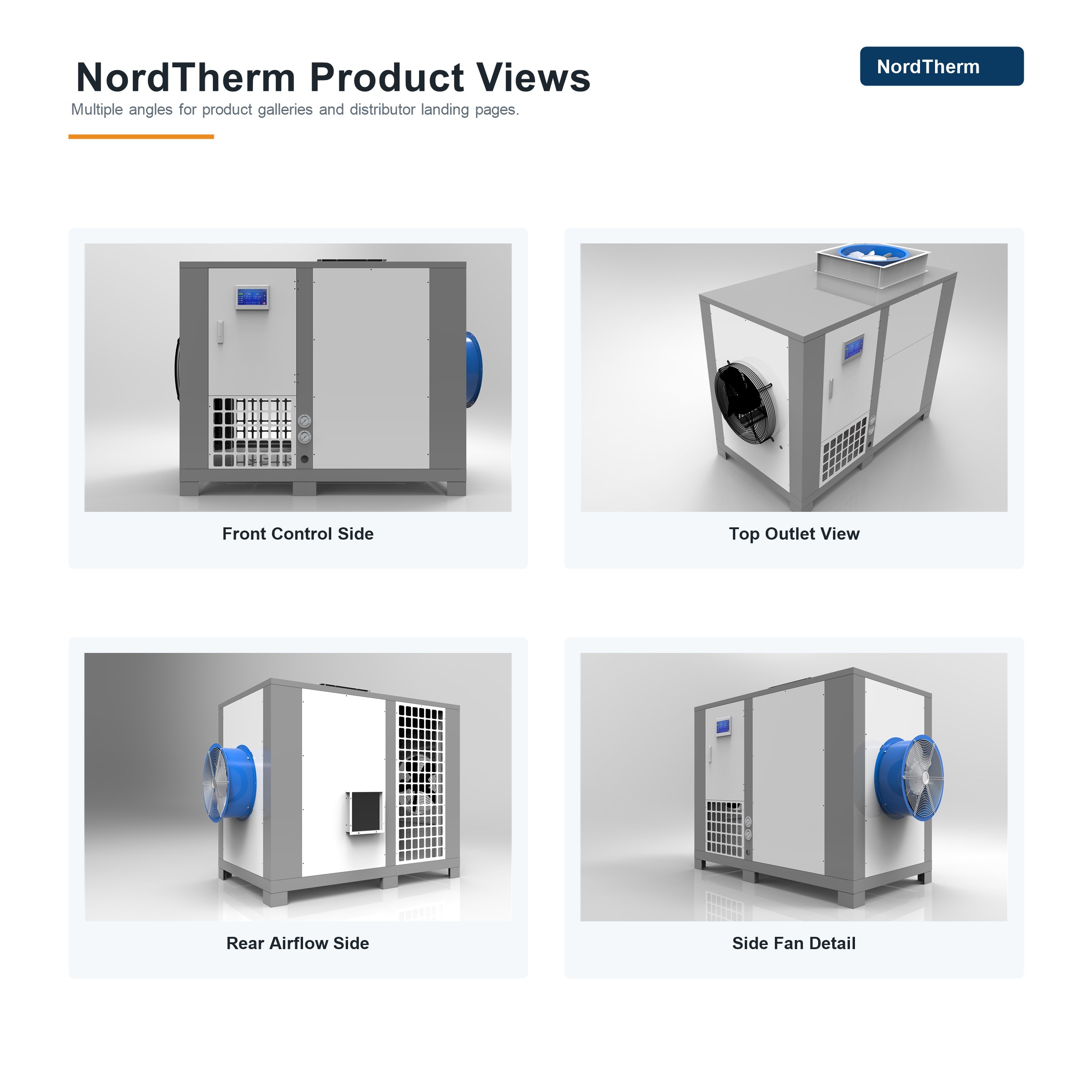 Four views of the heat pump dryer