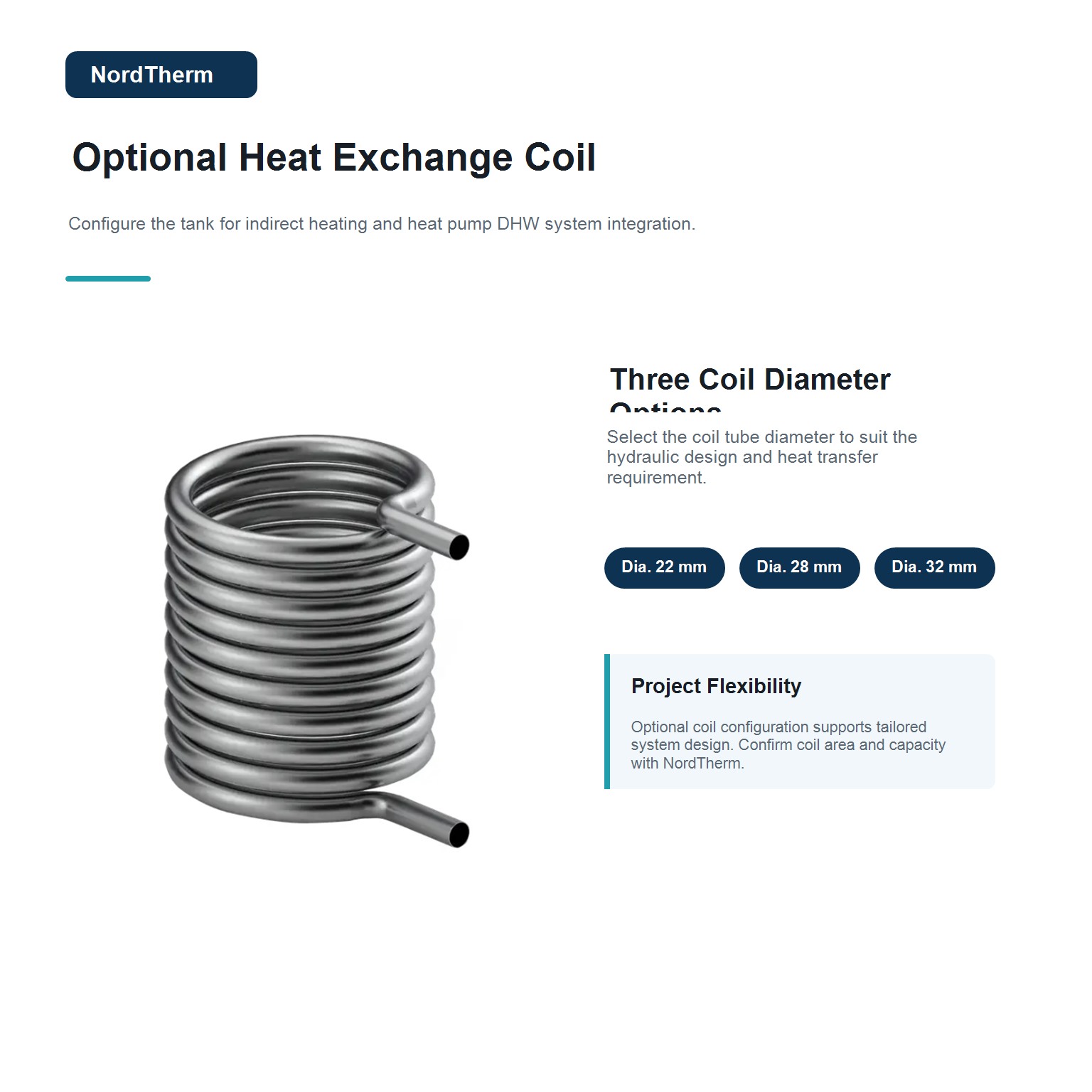 DHW tank optional stainless steel heat exchange coil diamete
